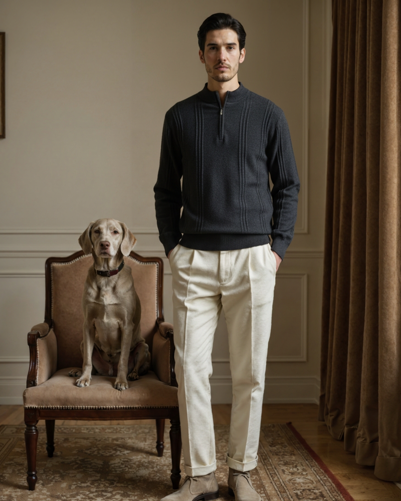 100% Cashmere com Gola Alta em Ribs