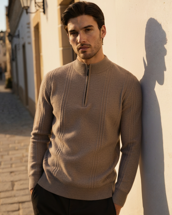 100% Cashmere com Gola Alta em Ribs