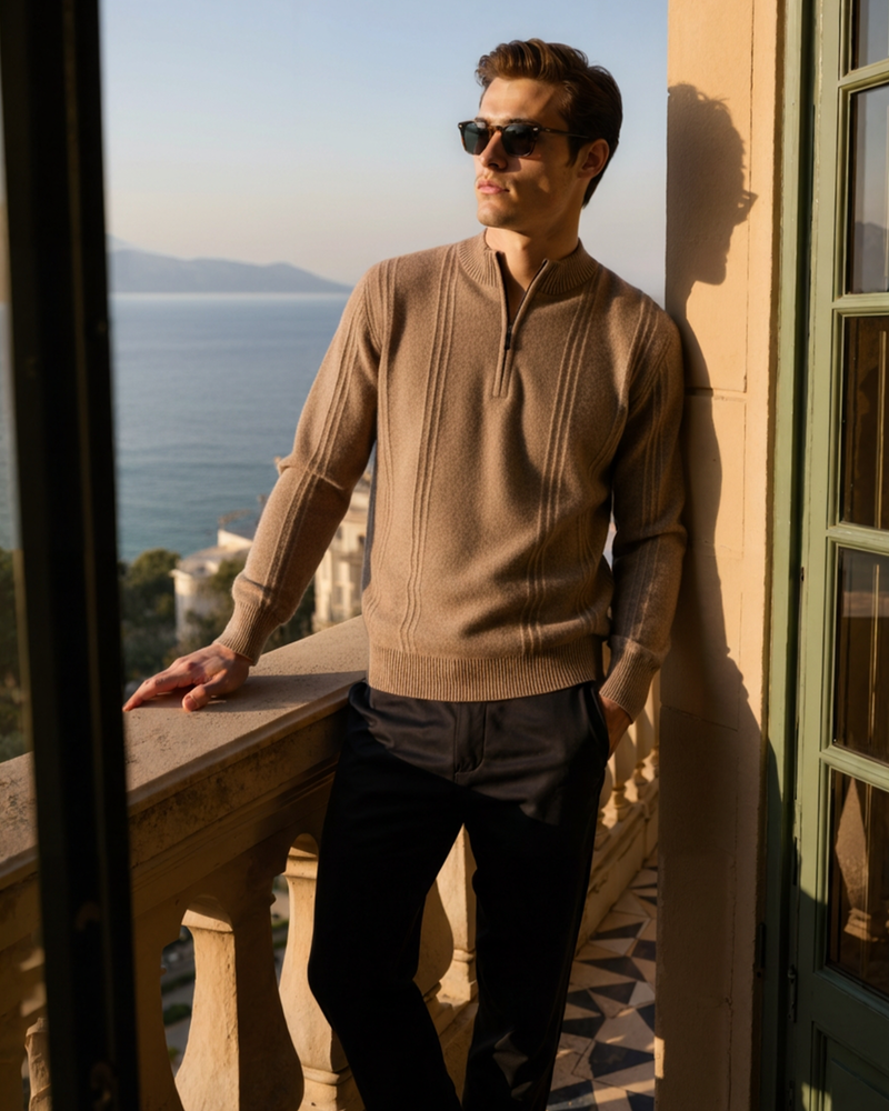 100% Cashmere com Gola Alta em Ribs