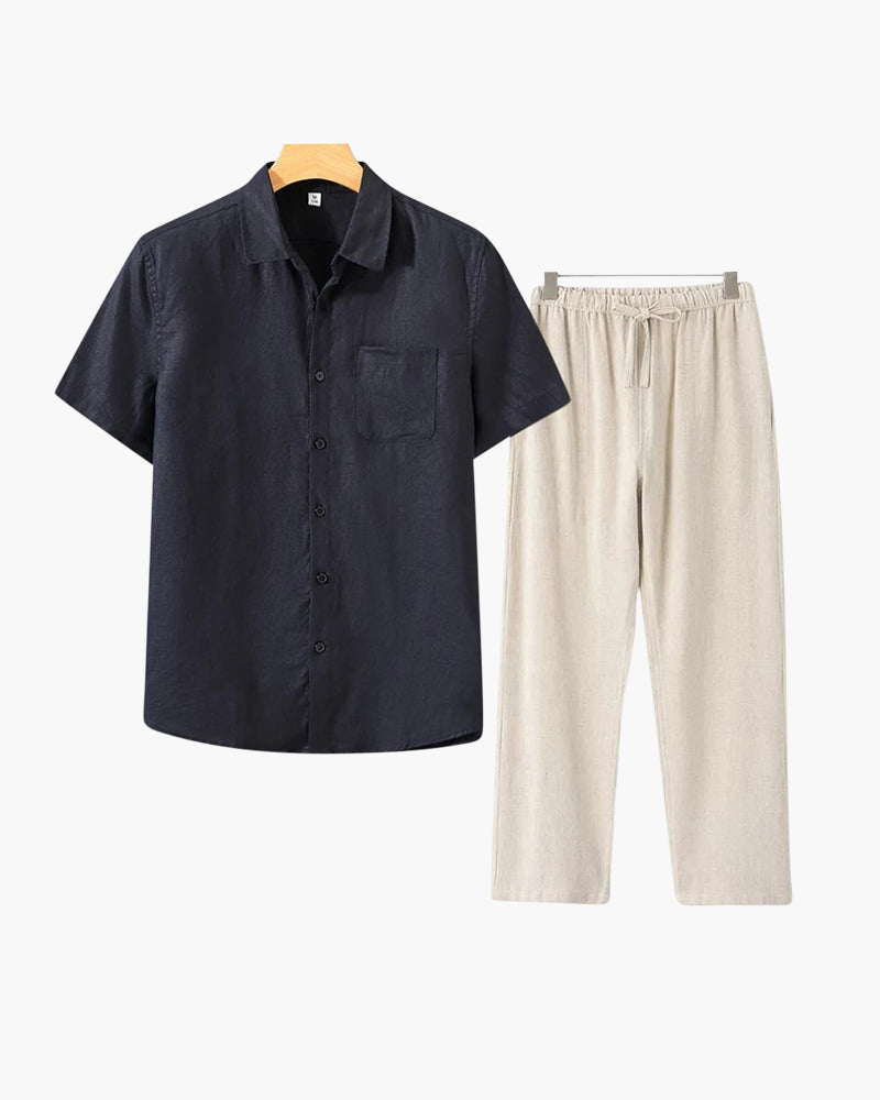 Conjunto de Linho Old Money (Camiseta de Manga Curta)