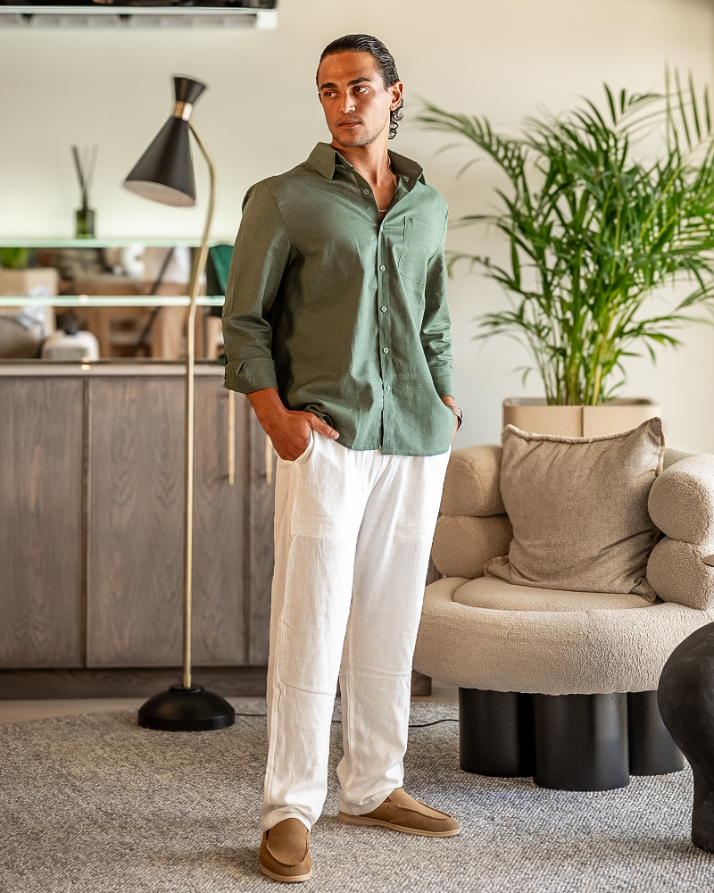 Conjunto de Linho Old Money (Camisa de Manga Longa)