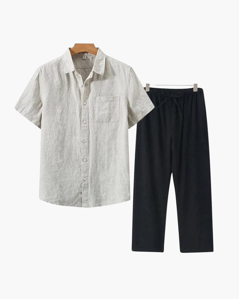 Conjunto de Linho Old Money (Camiseta de Manga Curta)