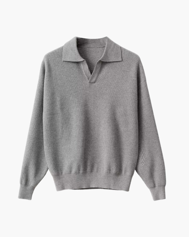 Suéter Polo de Tricô com Textura
