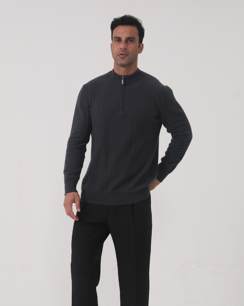 100% Cashmere com Gola Alta em Ribs