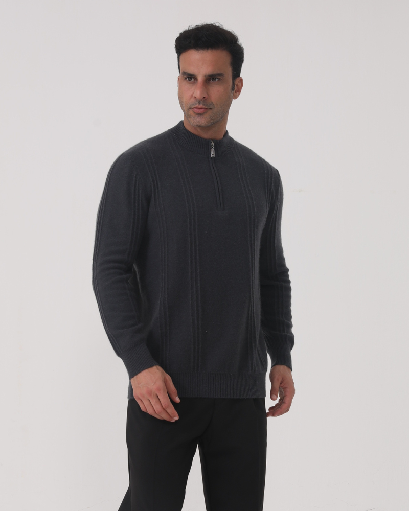 100% Cashmere com Gola Alta em Ribs