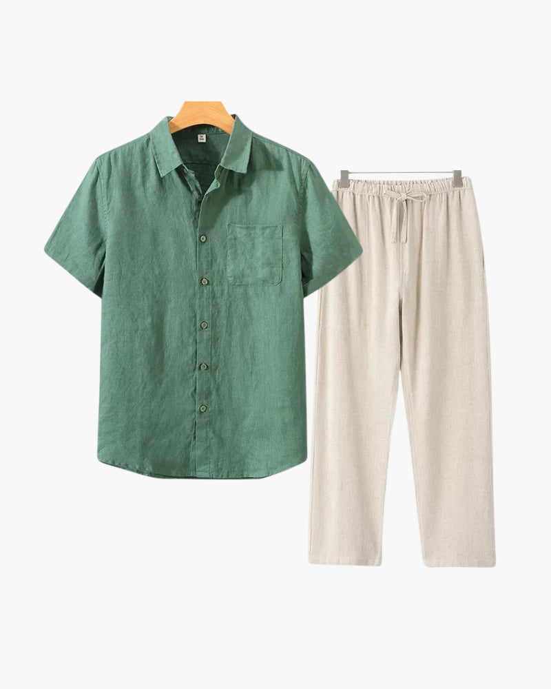 Conjunto de Linho Old Money (Camiseta de Manga Curta)
