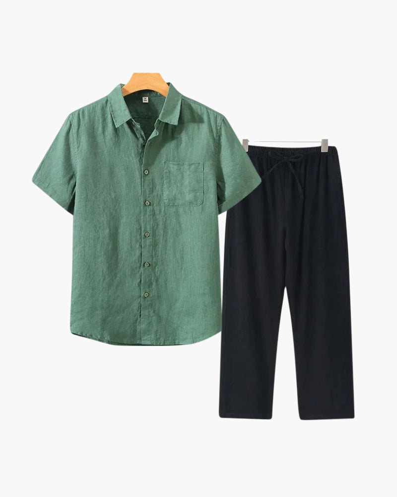 Conjunto de Linho Old Money (Camiseta de Manga Curta)