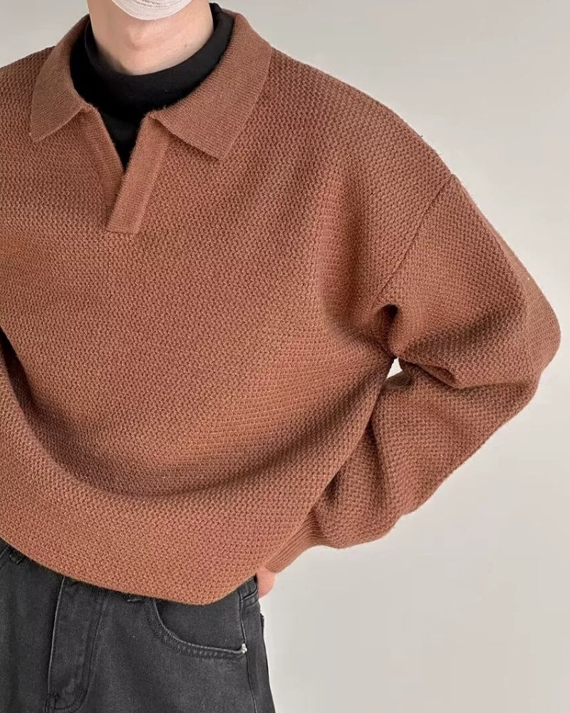 Suéter Polo de Tricô com Textura