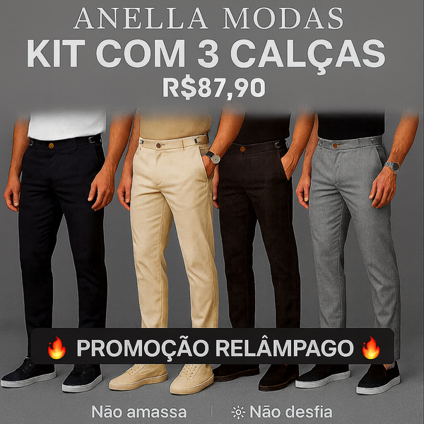 Kit 3 Calças de Alfaiataria Masculina Mônaco – Ajuste Perfeito e Estilo Moderno