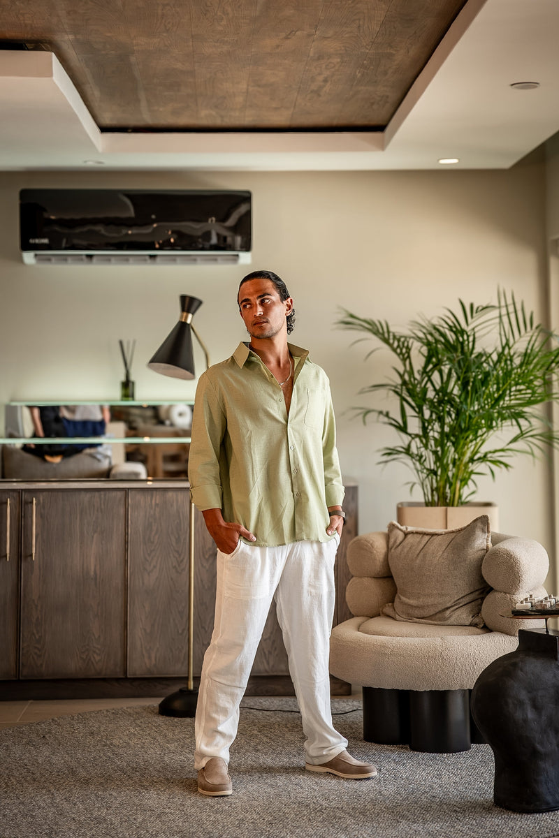 Conjunto de Linho Old Money (Camisa de Manga Longa)