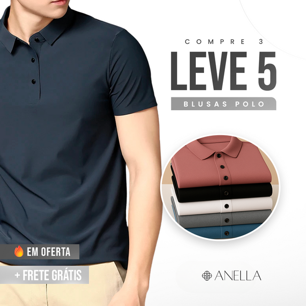 Kit com 5 Camisas Polo em Tecido Premium Ice Silk