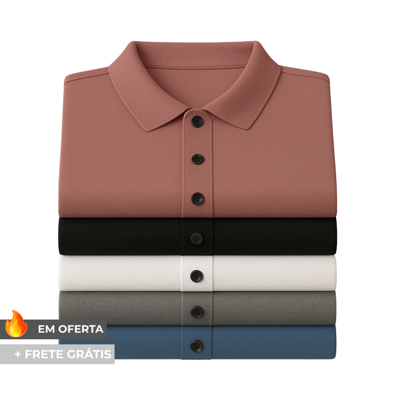 Kit com 5 Camisas Polo em Tecido Premium Ice Silk