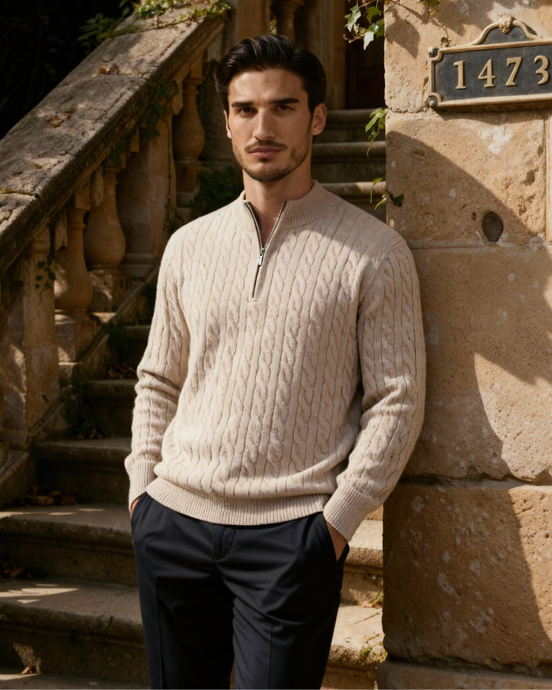 100% Cashmere Knit Half Zip Pullover