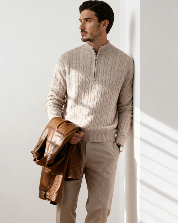 100% Cashmere Knit Half-Zip Sweater