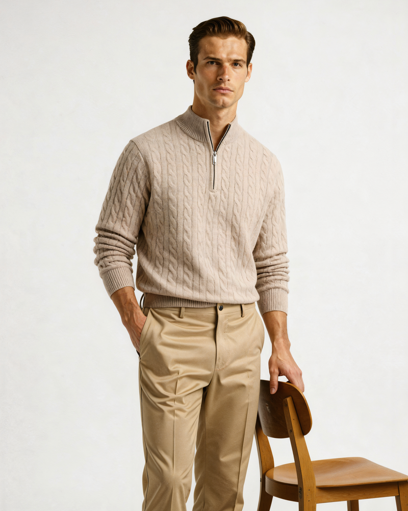 100% Cashmere Knit Half-Zip Sweater