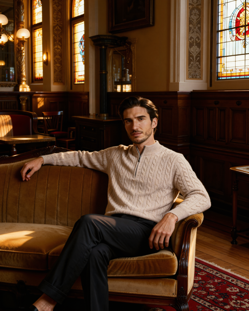 100% Cashmere Knit Half-Zip Sweater