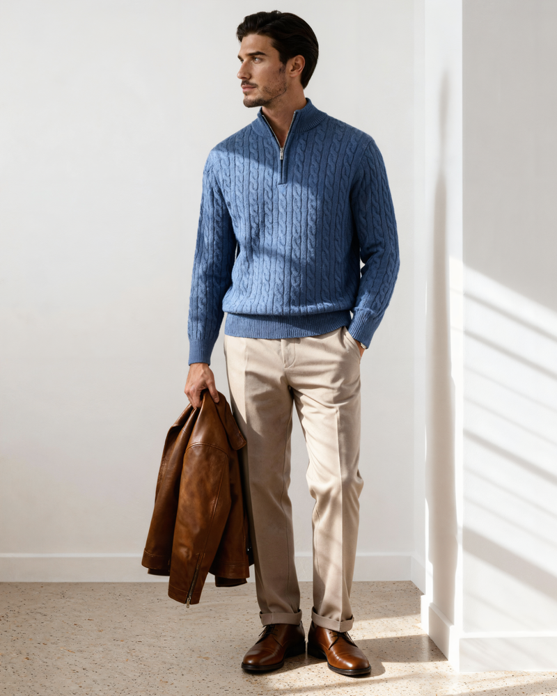 100% Cashmere Knit Half-Zip Sweater